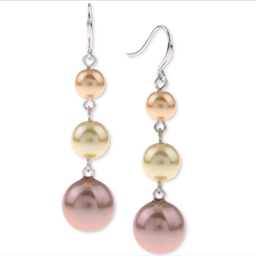 NWT Charter Club Gold-Tone Tri-Color Imitation Pearl Linear Earrings, Pink